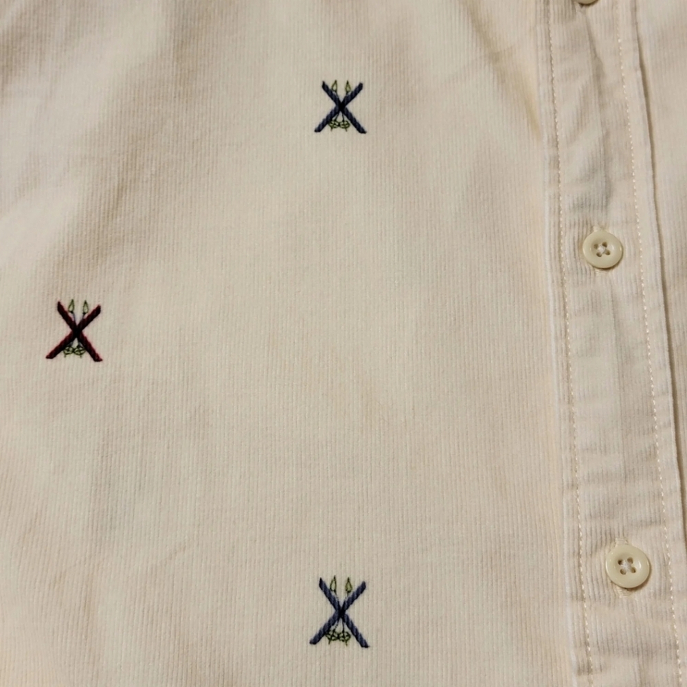 J. Crew Fine-Wale Corduroy Cream Motif Shirt - Picture 7 of 9
